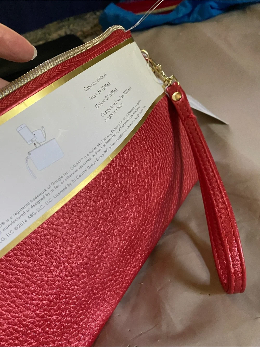 Adrienne Vittadini Red and Gold Charging Wallet